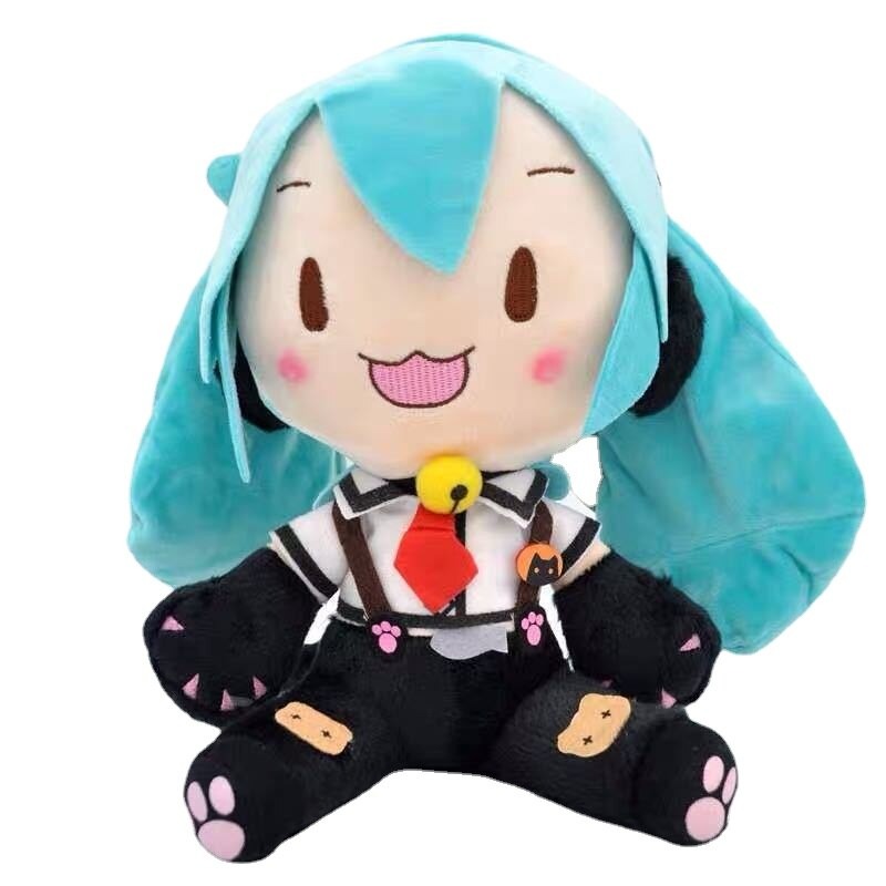 25cm Blue Black Hatsune Miku Cat Costume Sitting Doll Plush Miku