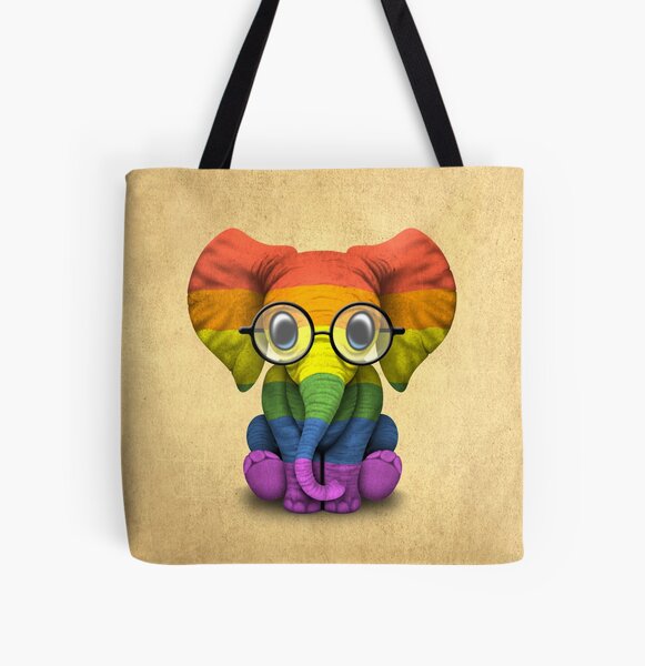 Rainbow Bags Baby Elephant With Glasses And Gay Pride Rainbow Flag