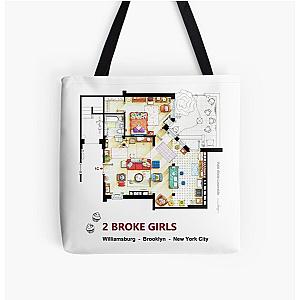 Floorplan of the apartment from 2 BROKE GIRLS All Over Print Tote Bag