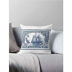 vintage Canada 50 cent post stamp with boat Throw Pillow