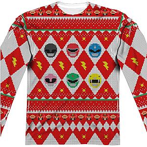 Power Rangers Ugly Faux Christmas Sweater Long Sleeve Tee Official Merch 90S3003