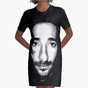 Adrien Brody Black & White Portrait (Linocut)  Graphic T-Shirt Dress