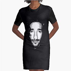 Adrien Brody Black -amp- White Portrait (Linocut) Graphic T-Shirt Dress