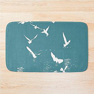 White Silhouette Of A Flock Of Seagulls Scavenging Bath Mat