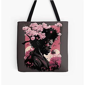 Afro Samurai in Cherry Blossom Print Tote Bag