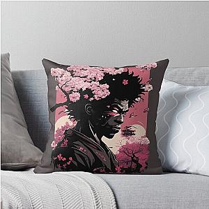 Afro Samurai in Cherry Blossom Throw Pillow