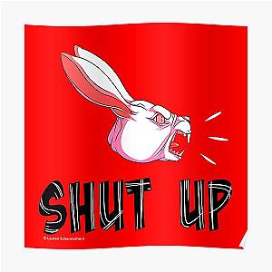 Aggretsuko Posters - “Shut Up” White Rabbit Scream - White on Bright Red Poster RB2204