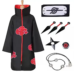 bilibili Akatsuki Uchiha Itachi Cloak Kids Adult Long Robe Capes Halloween Carnival Cosplay for Anime Costume with Headband