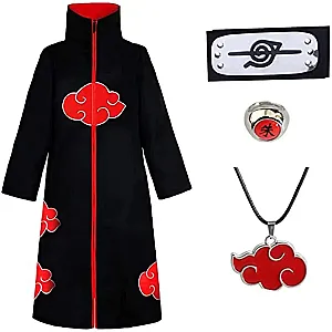 Anime Akatsuki Cloak Cosplay Costume Ninja Long Robe Uniform Cape Itachi Halloween Cosplay 4Pcs for Adult Men Women