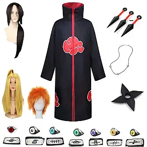 Child Adult Akatsuki Cloak Cosplay costume Headband Ring Anime Uchiha Robe Clothes Halloween