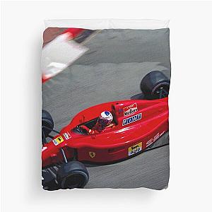 Alain Prost racing his 1990 F1 car on abstract Duvet Cover