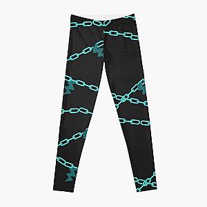 electric shock chains lightning spark teal on black Leggings