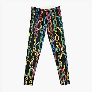 Abstract Colorful Chains on Black Pattern Leggings