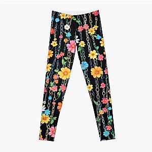 Abstract Colorful Chains and Flowers Pattern Leggings