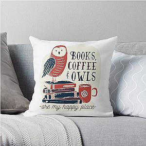 Books, coffee  owls Throw Pillow RB1008