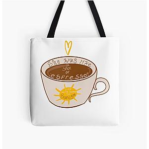 andrew garfield emma stone quote shot of espresso  All Over Print Tote Bag