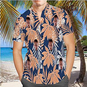 Andrew Tate Hawaiian Shirt Custom Photo Hawaiian Shirt Blue Leaves Hawaiian Shirt