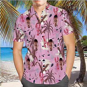 Andrew Tate Hawaiian Shirt Custom Photo Hawaiian Shirt Pink Chinoiserie Print Hawaiian Shirt