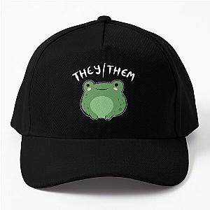 They / Them Pronoun Frog - Cute Kawaii Aesthetic Frog - Non-Binary Enby NB Pride Baseball Cap RB0403