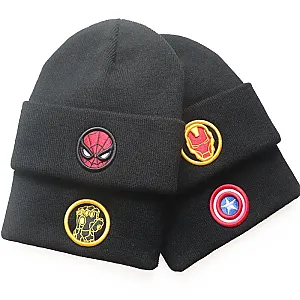 Hot Toys Spiderman Knitted Hat Cartoon Embroidery Beanie Cap Iron Man