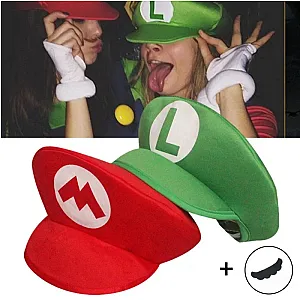 Super Mario Red Green Cap Cosplay Cartoon Hats with Moustache Unisex Caps