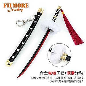 One Piece Keychain Roronoa Zoro Sword 22CM Buckle With Toolholder Scabbard Katana Key Chains AL2502