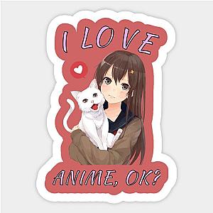 I Love Anime,OK? Cute Girl With Cat Anime Fans Gift Sticker TP0401