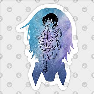 erased anime characters satoru fujinuma black lineart watercolor galaxy silhouette background black Sticker TP0401