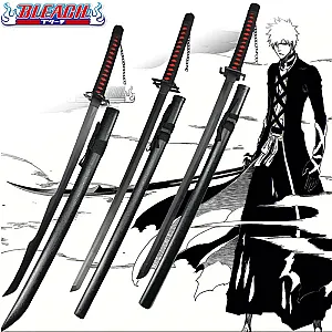 Real Size Bleach Katana Wooden Ninja Sword Anime Bleach Ichigo Aizen Sousuke Cosplay Prop Japanese Samurai Sword Katana Kid Toys