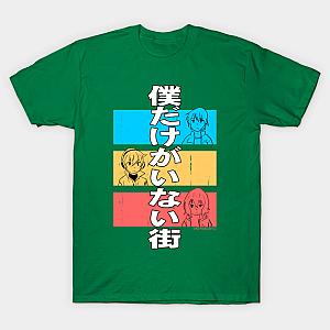 erased anime characters kayo hinazuki satoru fujinuma kenya kobayashi retro bokumachi minimalist grunge black T-shirt TP3112