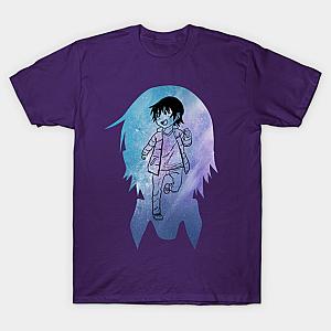 erased anime characters satoru fujinuma black lineart watercolor galaxy silhouette background black T-shirt TP3112