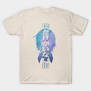 erased anime bokumachi characters satoru fujinuma kanji watercolor galaxy silhouette background black T-shirt TP3112