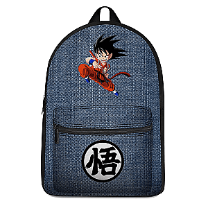 Dragon Ball Z Backpacks -  Kid Goku Kanji Symbol Denim Style Backpack SAI0505