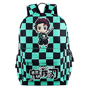 Demon Slayer Backpacks - Black Green Plaid School Bag Large Capacity Laptop Backpack