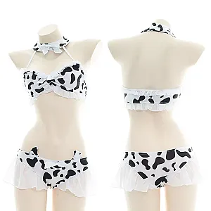 Anime Cartoon Cow Series Bodysuit Underwear Maid Costume Girl Bikini Swimsuit Set Outfit Cosplay