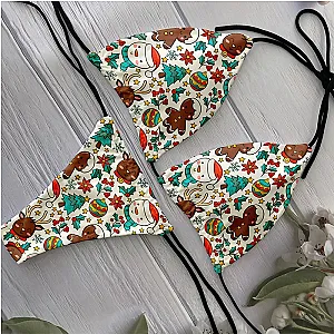 2023 Women Bikini Suit New Cartoon Christmas Pattern 3D Printing Fashion Sexy Split Swimming Beach Surfing Vacation Party