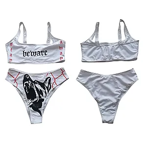 Summer Women Swimsuit 2022 Ladies Letter Printed Padded Sling Tops+Animal Printed Panties Goth Anime Aesthetic Swimming Costume