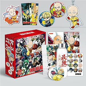 One Punch Man Anime Gift Box Toys Keychain Badge Pins Postcard Water Cup Bookmark Mirror Poster Fridge Stickers Birthday Gift