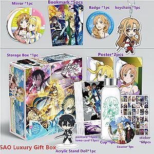 Anime Sword Art Online Toy Gift BOX Included Asuna Kazuto Poster SAO Keychain Postcard Water Cup Bookmark Sticker Storage Box