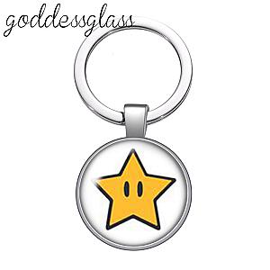 Super Mario Lively Round Glass Cabochon Key Chain Keychain Car The Bag Charms Ring Support AT2302 Official Merch