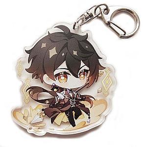 Genshin Impact Zhongli Figures Acrylic Keychain G Shaped Buckle Accessories Cute Bag Car Pendant Key Ring Game Fans Gift Official Merch