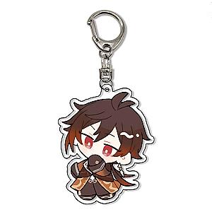 Genshin Impact Zhongli Cosplay Cute Mini Version Anime Acrylic Keychain For Car Bag G Shaped Buckle Official Merch