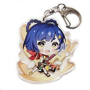 Genshin Impact Xiangling Figures Acrylic Keychain G Shaped Buckle Accessories Cute Bag Car Pendant Key Ring Game Fans Gift Official Merch