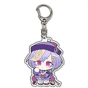 Genshin Impact Qiqi Cosplay Cute Mini Version Anime Acrylic Keychain For Car Bag G Shaped Buckle Official Merch