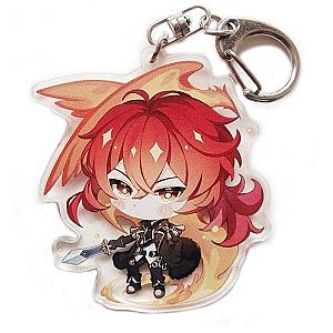 Genshin Impact Diluc Ragnvindr Figures Acrylic Keychain G Shaped Buckle Accessories Cute Bag Car Pendant Key Ring Game Fans Gift Official Merch