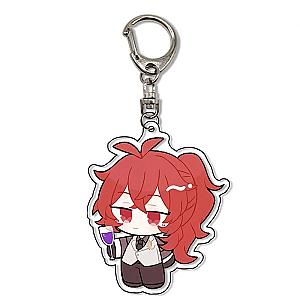 Genshin Impact Diluc Ragnvindr Cosplay Cute Mini Version Anime Acrylic Keychain For Car Bag G Shaped Buckle Official Merch