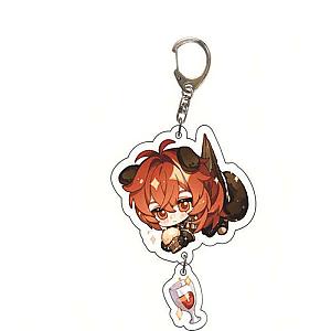 Genshin Impact Diluc Ragnvindr Cosplay Acrylic Keychain G Shaped Buckle Accessories Bag Car Pendant Key Ring Game Fans Gift Official Merch