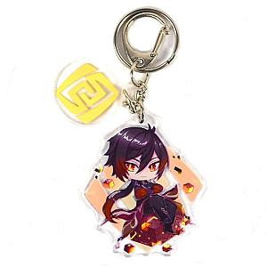 Cute Genshin Impact Zhongli Anime Acrylic Keychain For Women Accessories Bag Pendant Key Ring Girl Gift Official Merch