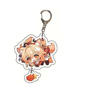 Cute Genshin Impact Yoimiya Cosplay Acrylic Keychain G Shaped Buckle Accessories Bag Car Pendant Key Ring Game Fans Gift Official Merch