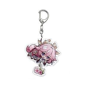 Cute Genshin Impact Yae Miko Cosplay Acrylic Keychain G Shaped Buckle Accessories Bag Car Pendant Key Ring Game Fans Gift Official Merch